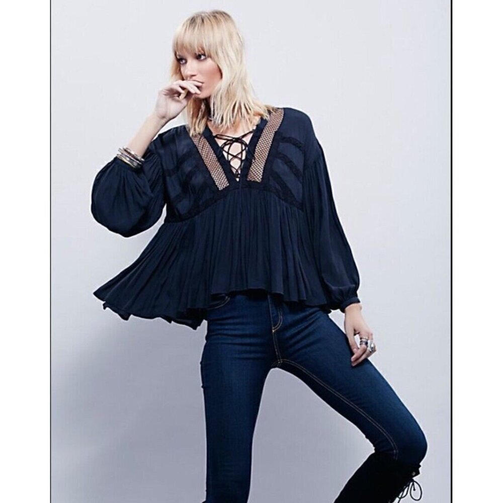 Free People don't let go black peasant blouse size L